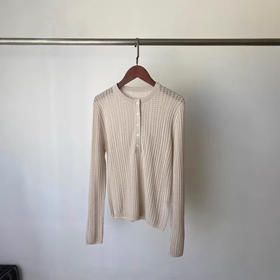 亨利领针织衫！26早春新女休闲老钱风镂空宽松显瘦长袖毛衣！