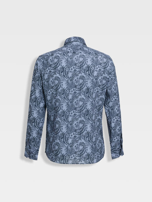 callisto蓝色莱赛尔亚麻混纺休闲长袖衬衫 商品图1