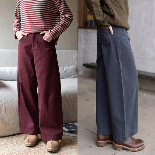 特绽放534朵/棉混纺中腰斜纹棉感镰刀裤垂感简约休闲裤女春季新款 商品图0