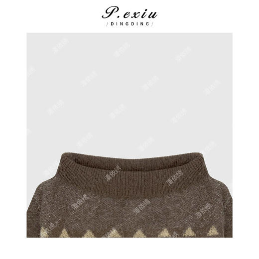 04-2潘依绣丁丁宠粉复古腔调花纹一字肩针织毛衣Q1546 商品图2