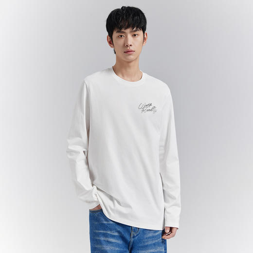 GXG男装【100%棉】春季简约刺绣字母圆领休闲男式长袖T恤K&C 商品图3