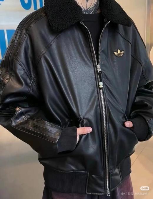 F011622仿皮翻领美式复古保暖运动翻领长袖皮衣夹克外套 商品图3