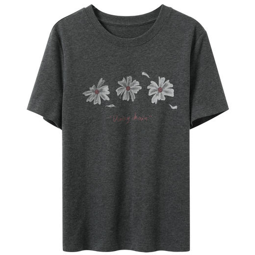 三彩2026春季新款圆领正肩短袖字母印花小雏菊T恤套头上衣休闲M 商品图4