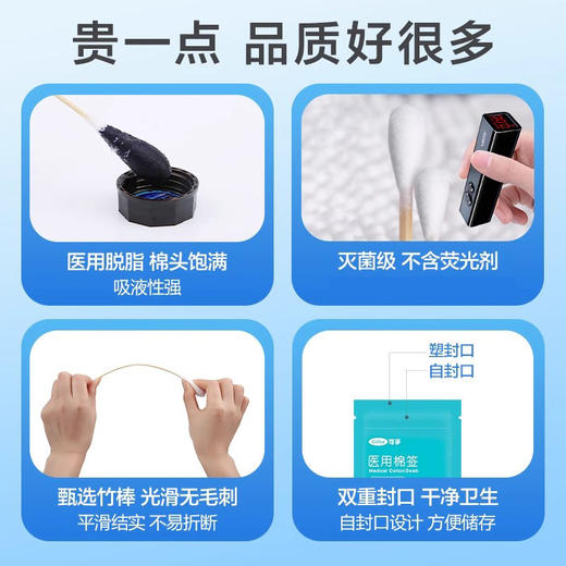 可孚医用大棉签20cm妇科产妇用无菌一次性棉头消毒大头长棉棒棉花 商品图3
