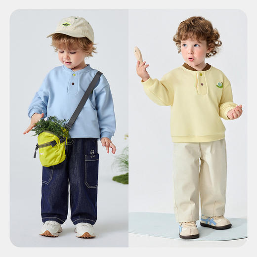 迷你巴拉男童宝宝棒球领卫衣开襟套头春季新款舒适亲肤造型领上衣★ 商品图2