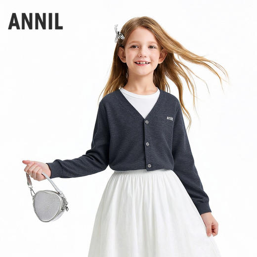 【暖“羊羊”精致毛衣开衫】男女童含羊毛细腻暖糯针织开衫春季新款安奈儿童装EM614680 商品图2