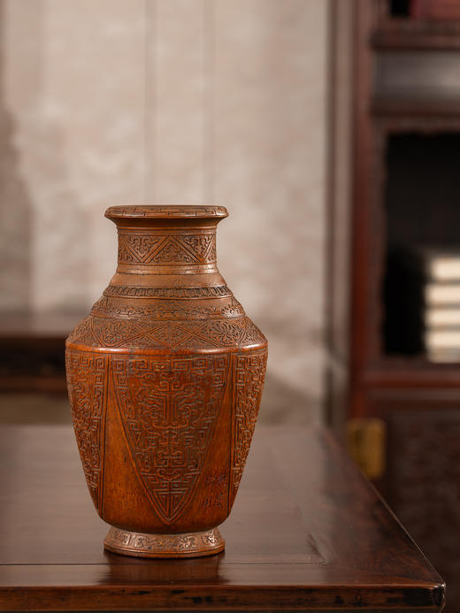 清	竹雕蕉叶兽面纹赏瓶 商品图1