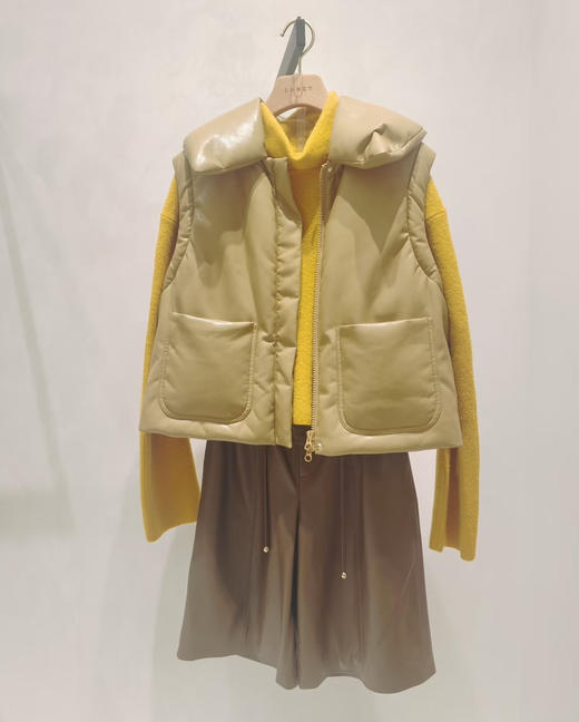 118-1宋佳同款 匈牙利鹅绒 芥末黄 亮面马甲 胖瓜穿L 商品图2