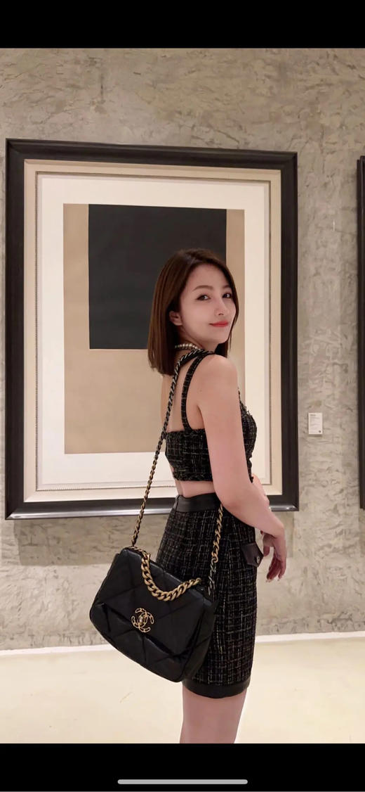 Chanel 19bag 小号 黑金 山羊皮 斜挎包 商品图2