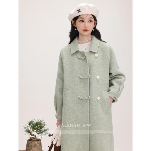 鹿向南「抹茶奶糖」绿色双面毛呢外套女2025秋冬季法式重工呢大衣 商品图2