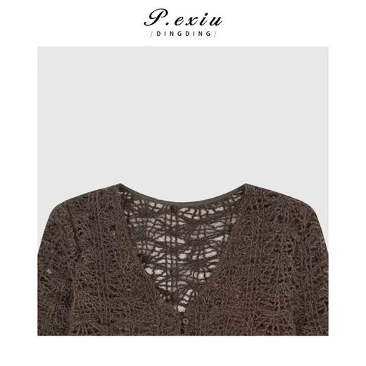 04-2潘依绣丁丁宠粉气质复古钩花镂空百搭V领长袖针织开衫Q26654 商品图2