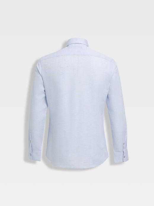 callisto浅蓝棉麻混纺一字领长袖衬衫 商品图1