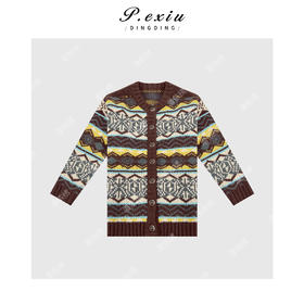 04-2潘依绣丁丁宠粉韩风复古图案慵懒随性毛织外套 Q3432