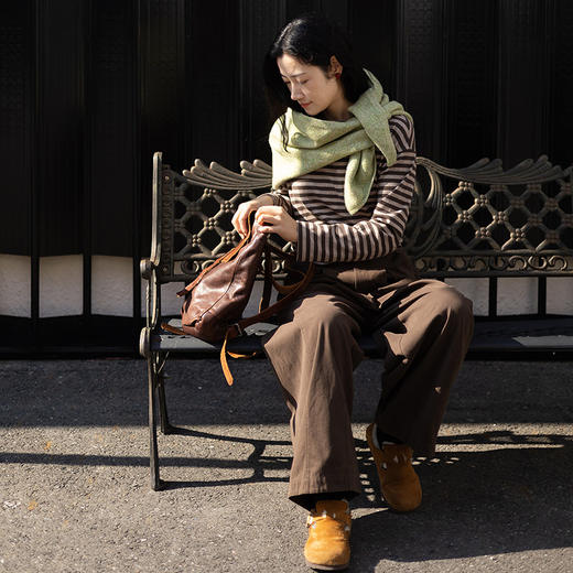 特绽放064朵/如一·棉混氨针织撞色条纹长袖T恤一字领百搭打底衫 商品图2