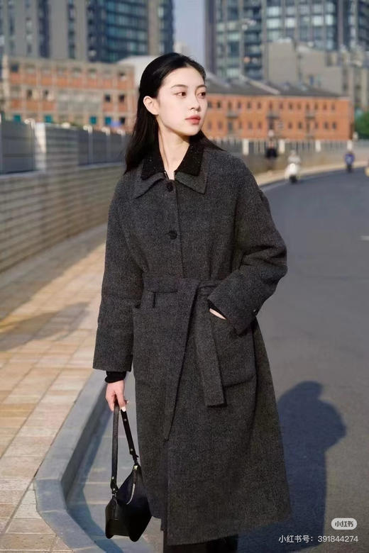 118-2小禾女士灰色羊驼毛呢大衣 丰盈蓬松轻盈柔软 胖瓜穿6码 商品图0