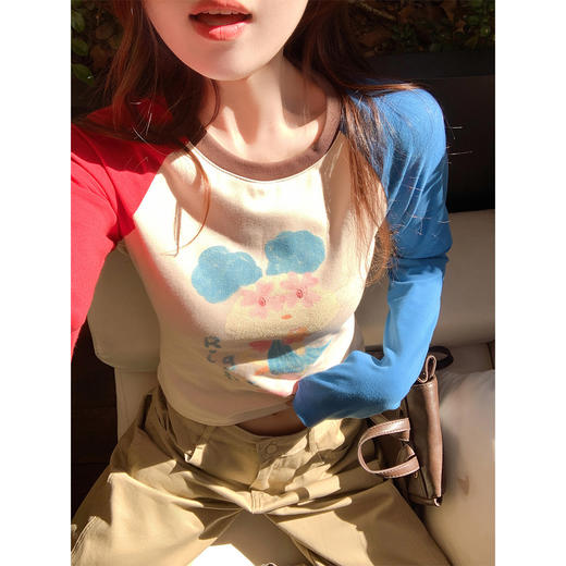 <曾小咸推荐>3.14现货秒杀 ！微信超特价！韩系涂鸦撞色长袖t恤 日常139.99 立减70 秒杀69.99！！ 商品图1