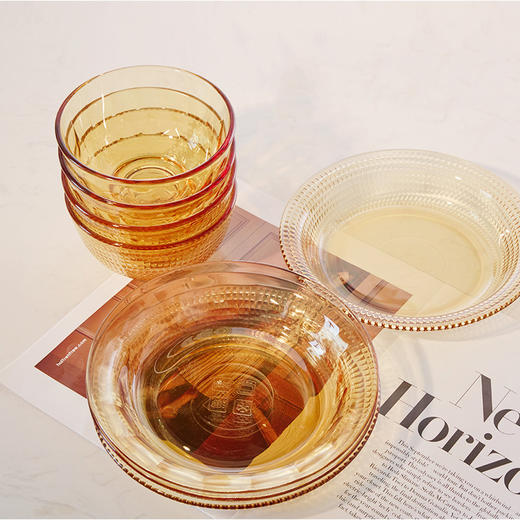 美尘May C 琥珀色晶炫细条纹餐具套装 高硼硅冷热双用 可微波炉烤箱 商品图1