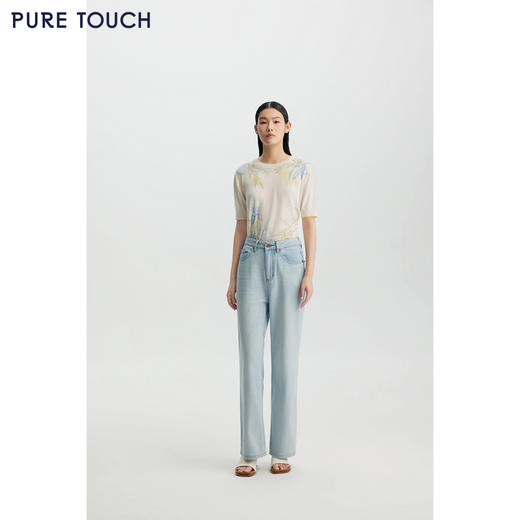 商场同款PURE TOUCH女装26春夏新款短袖针织衫绵羊毛植物印花半袖 商品图3