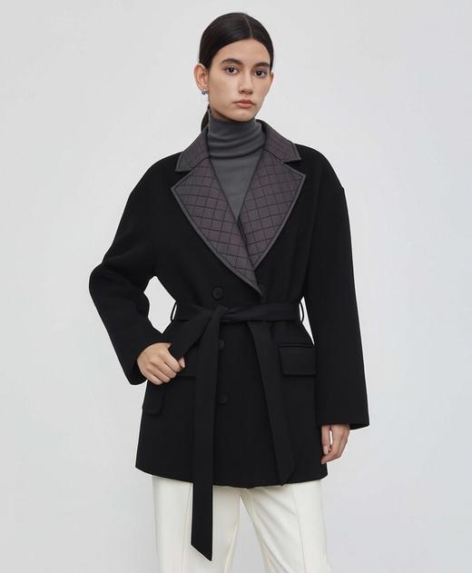QG98080#羊绒翻领系带大衣 商品图2