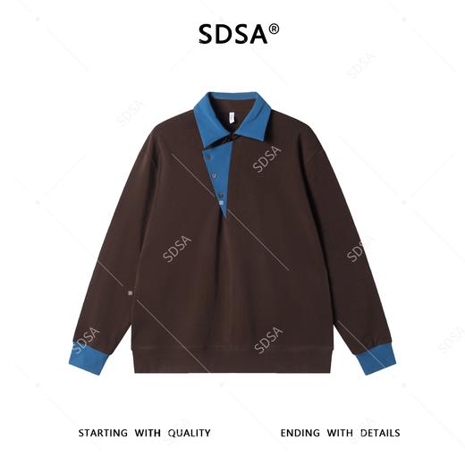 26T09SDSA秋冬新款痞帅男装时尚简约拼接撞色斜纽扣翻领长袖T恤百搭 商品图1