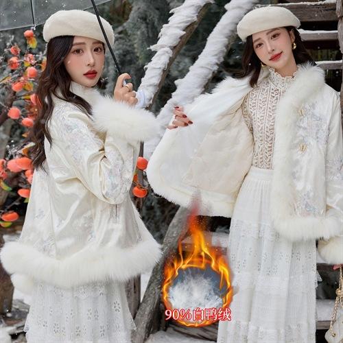 新中式气质轻奢羽绒服，狐狸毛90白鸭绒保暖外套YJLY86860 商品图0