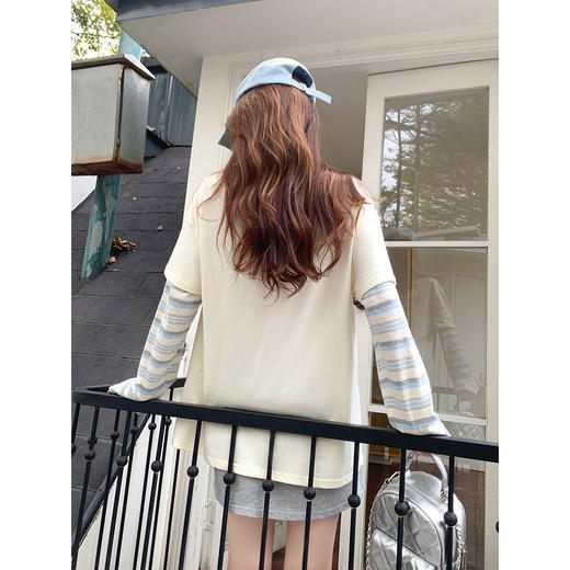 【129元任选2件】现货！韩系条纹假两件t恤长袖 商品图4