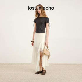 lost in echo2026春夏新款个性铆钉斜方头绑带抽褶真皮芭蕾舞鞋女