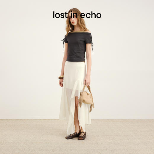 lost in echo2026春夏新款个性铆钉斜方头绑带抽褶真皮芭蕾舞鞋女 商品图0