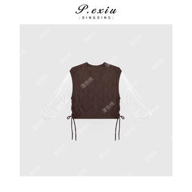 04-2潘依绣丁丁宠粉针织拼接长袖V领T恤Q87663