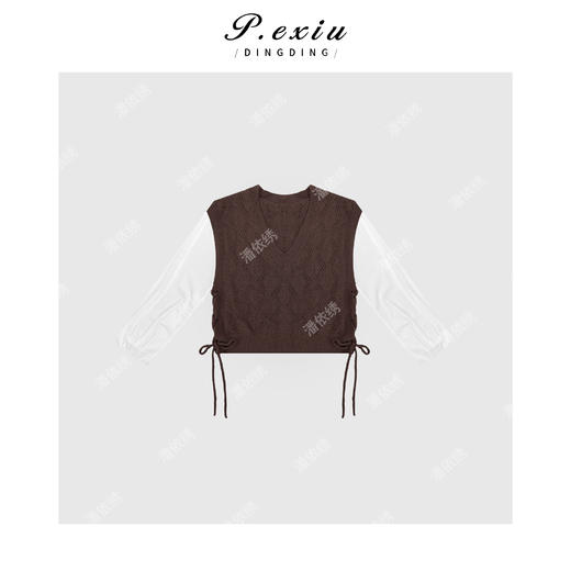 04-2潘依绣丁丁宠粉针织拼接长袖V领T恤Q87663 商品图0