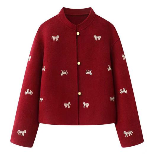 【来点不一样的】可意会不可言传～马到成功！东方美！2026金线小马刺绣羊毛羊绒天丝新中式双面毛呢外套！ 商品图0