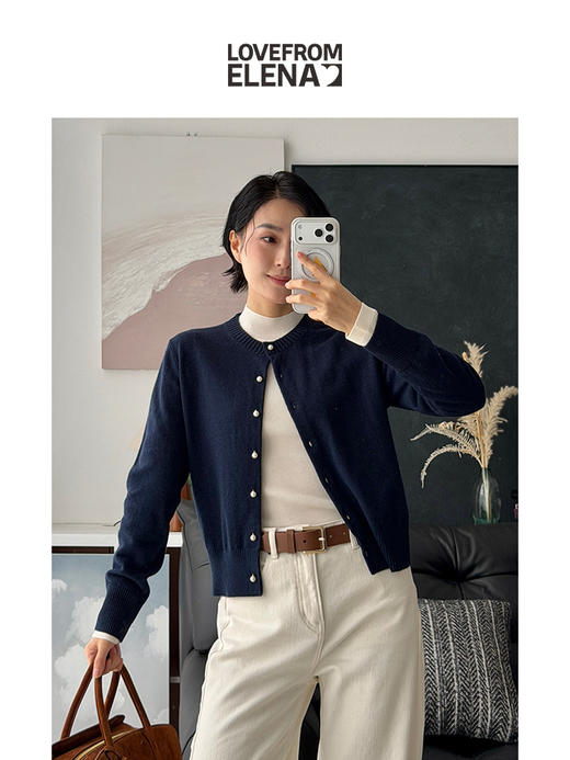 「工厂团购」真丝羊绒混纺 复古小圆领针织开衫 商品图0