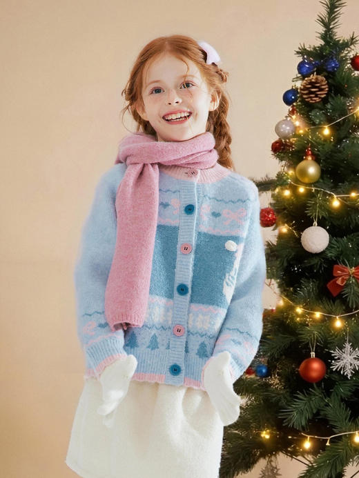 笛莎Deesha  童装女童厚款针织开衫2025年冬季新款大童女孩儿童时尚毛衣 商品图1