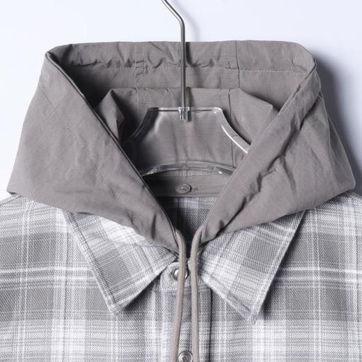 12702SDSA男士秋冬新款痞帅男装潮牌撞色格纹拼接连帽按扣长袖衬衫百搭 商品图2