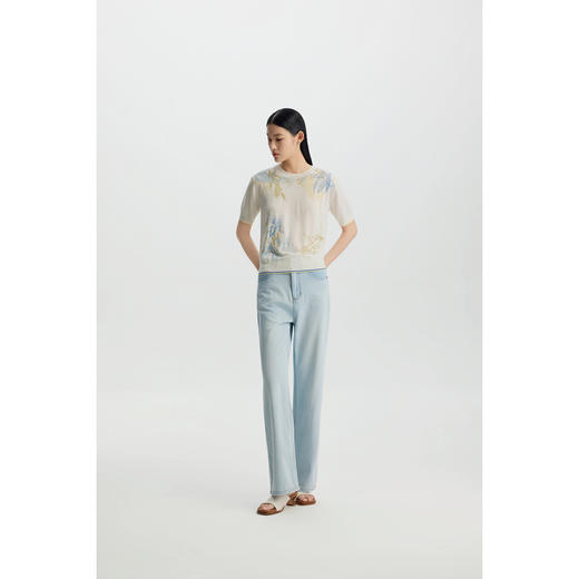 商场同款PURE TOUCH女装26春夏新款短袖针织衫绵羊毛植物印花半袖 商品图6