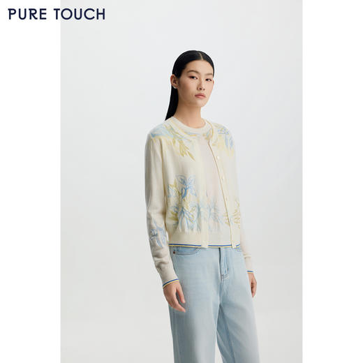 商场同款PURE TOUCH女装 26春夏新款羊毛针织开衫圆领印花开襟衫 商品图4