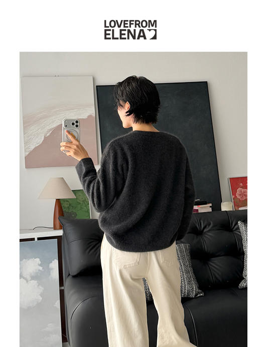 100%牦牛绒 慵懒风宽松V领针织衫 商品图2