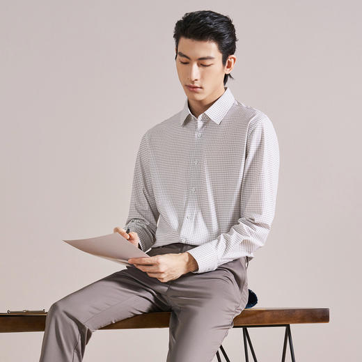 【无缝领/格子衬衫】柒牌男装商务长袖衬衫男士春季新款休闲上衣130A70730 商品图1