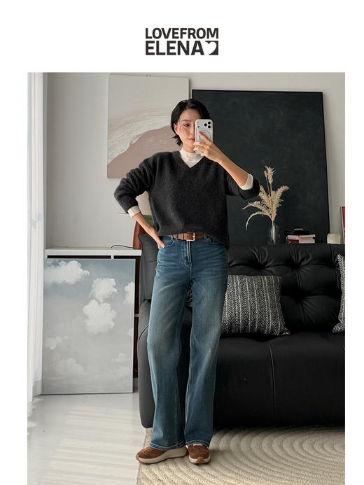 黑科技双重发热 复古直筒牛仔裤 商品图1