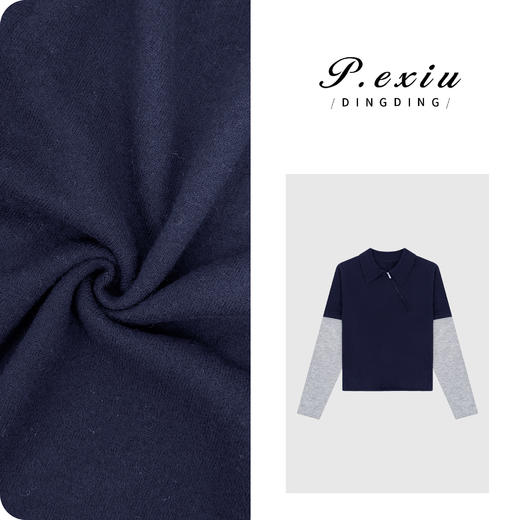 04-2潘依绣丁丁宠粉100%绵羊毛假两件拼接小众设计针织上衣Q53201 商品图0