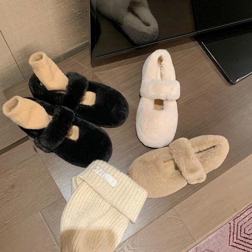 【仙女一脚蹬加绒保暖毛毛鞋】外穿平底一字带圆头豆豆单鞋女秋冬季 商品图3