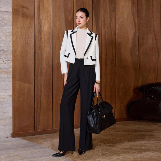 IWY/黑白撞色西装套装女高级感显瘦阔腿裤气质通勤职业装工作服C2705+P2507-B 商品图3