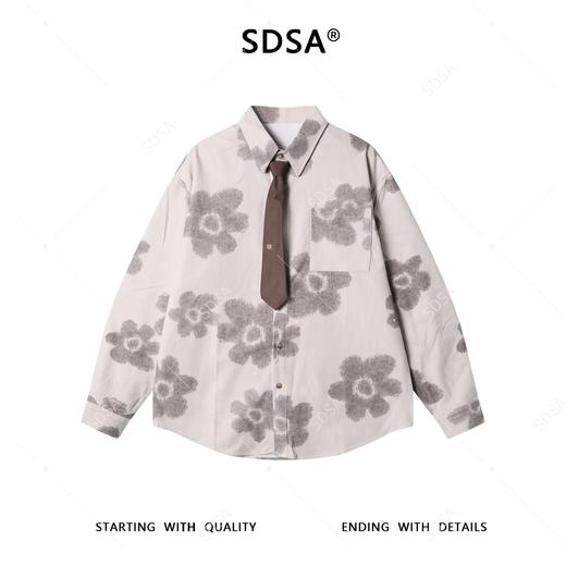 2741SDSA男士秋冬新款痞帅男装潮牌撞色花朵印花翻领领带衬衫百搭时尚 商品图1