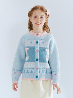 笛莎Deesha  童装女童厚款针织开衫2025年冬季新款大童女孩儿童时尚毛衣