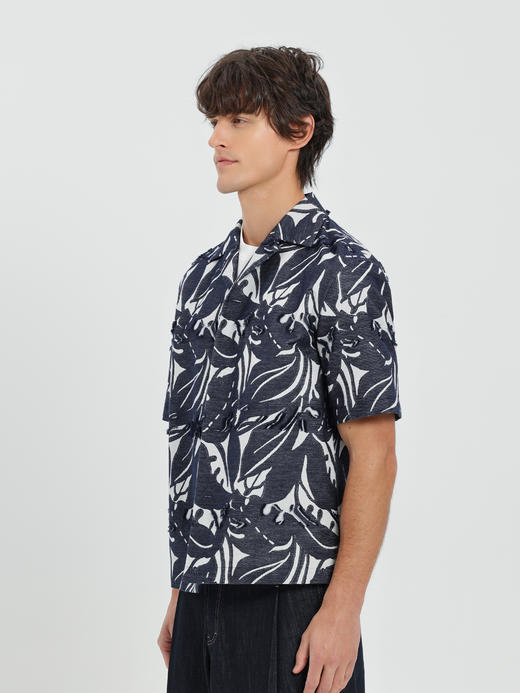 callisto藏青进口轻质仿牛仔面料艺术叶纹外套 商品图3