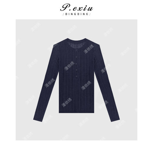 04-2潘依绣丁丁宠粉韩系简约圆领半开扣针织衫Q63071 商品图0