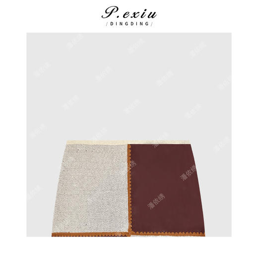 04-2潘依绣丁丁宠粉复古花朵刺绣针织拼皮A字半身裙Q25944 商品图2