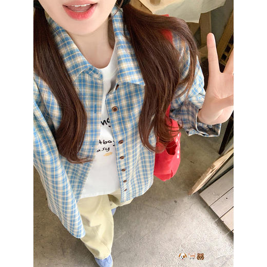 <曾小咸推荐> 蓝格衬衫白色短袖t恤两件套 商品图1