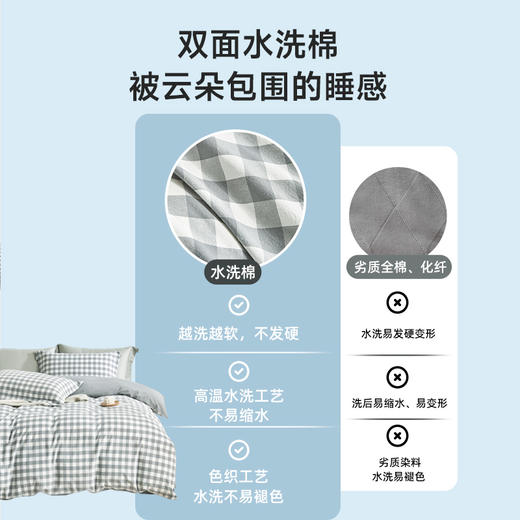 日式色织水洗棉四件套(水灰格) 商品图3