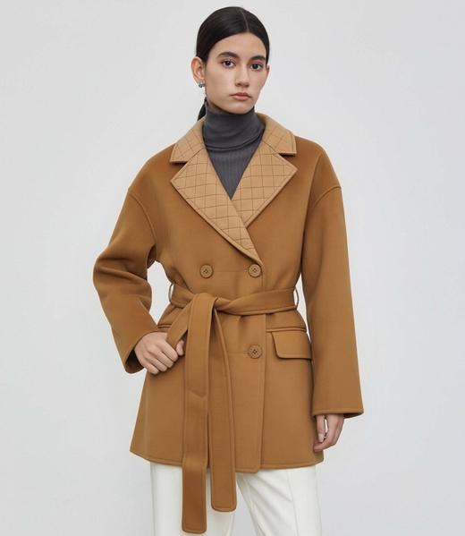 QG98080#羊绒翻领系带大衣 商品图1